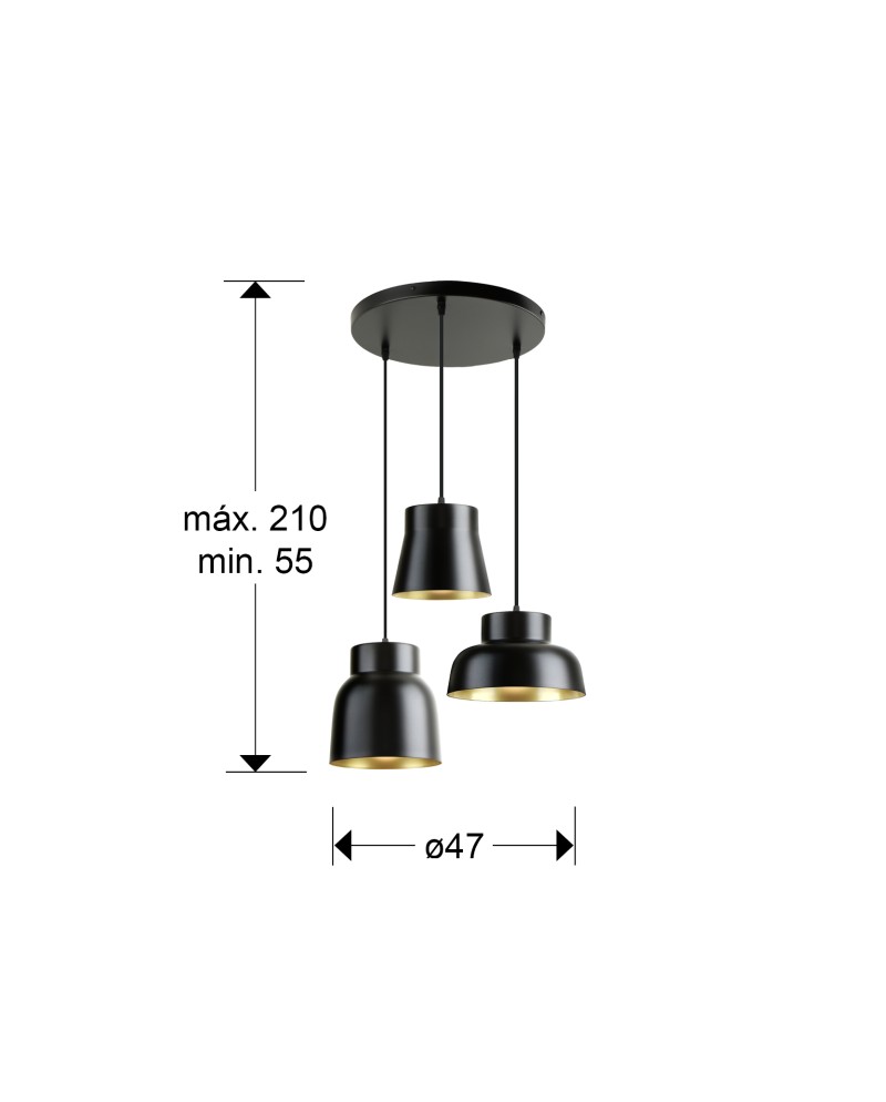 I3-VULCANO- LAMP 3L D50- NEGRO/ORO